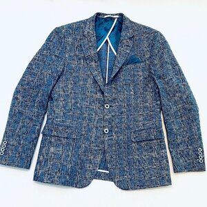 Men's Blue Textured Two-Button Blazer